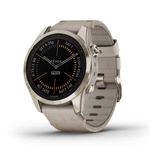 Умные часы Garmin fenix 7S Pro – Sapphire Solar Edition Soft Gold with Limestone Leather Band (010-02776-30)