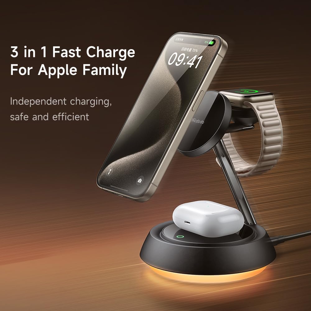 Беспроводное зарядное устройство Mcdodo 3in1 Night Light Magnetic Wireless stand 22.5W Black
